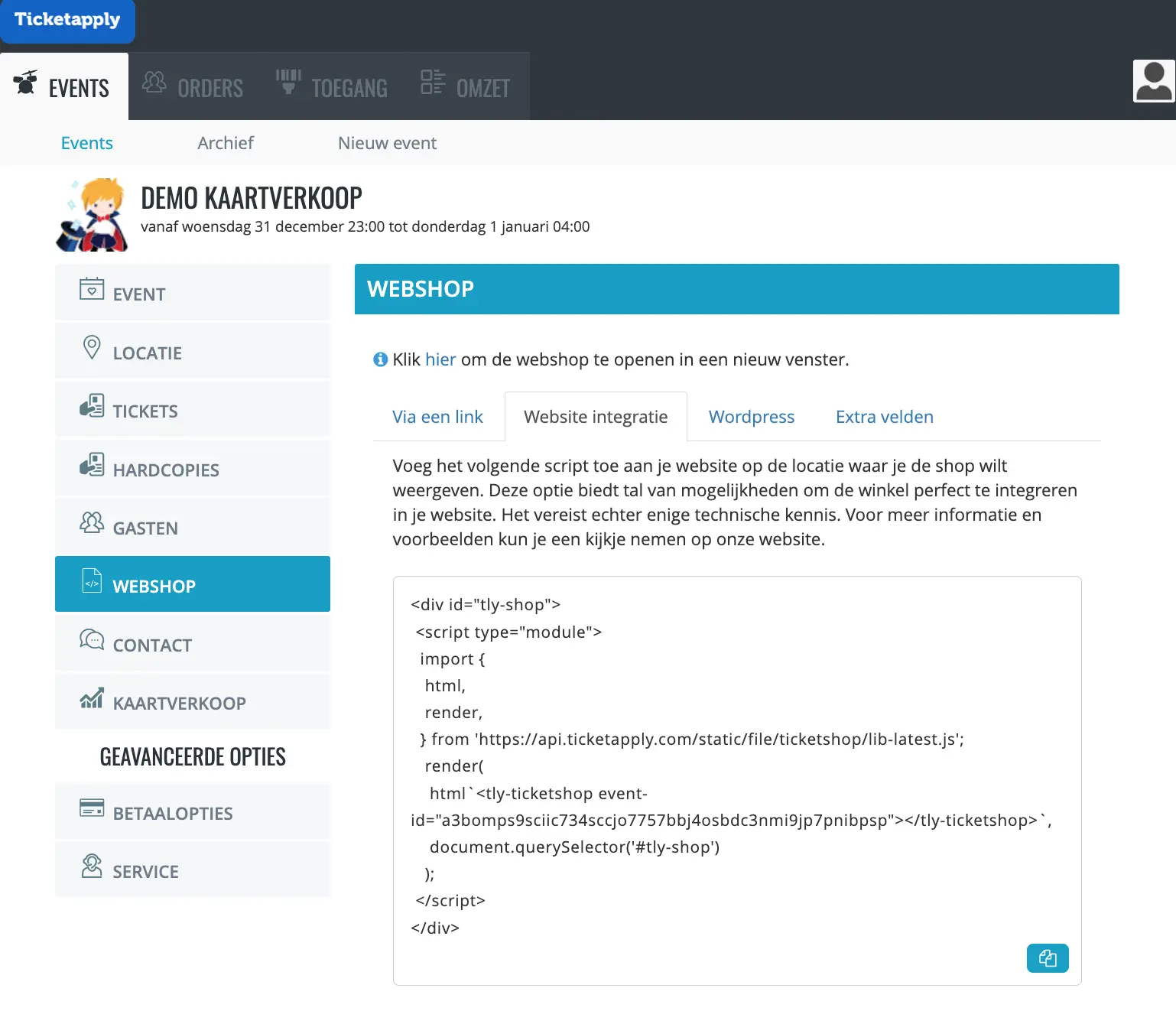 Hoe integreer ik een Ticketshop
