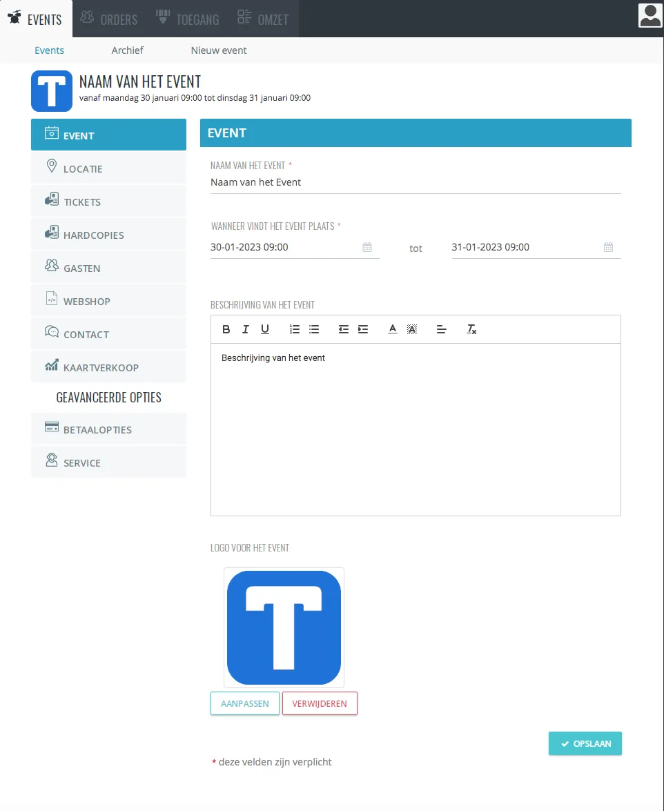 Hoe maak ik een event aan?